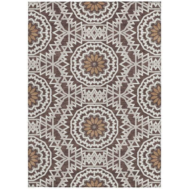 HomeRoots Floral Medallion Transitional Rectangle Outdoor Rug