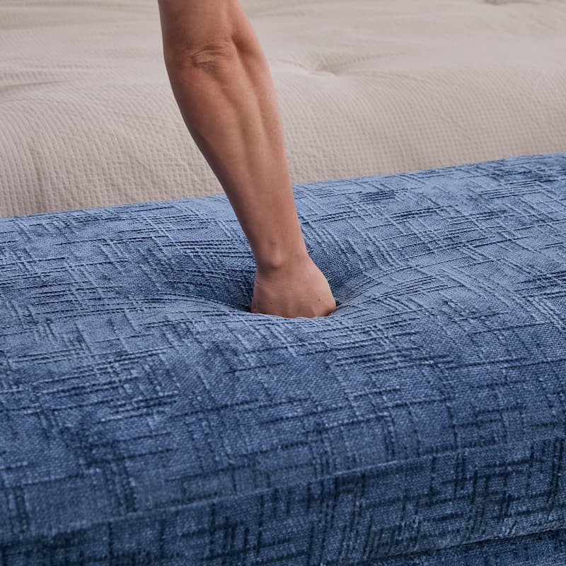 Modern 83.1" Upholstered End of Bed Bench with Armrests, Chenille Accent Reading Bench with Pillows and Wood Legs for Bedroom