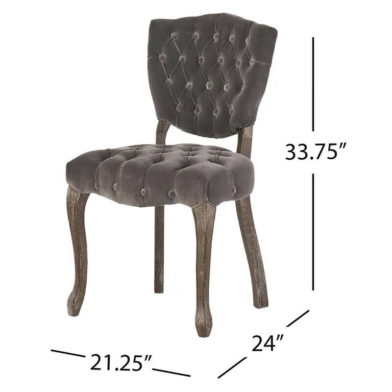 2PCS Tufted Polyester Dining Chairs With Wood Legs