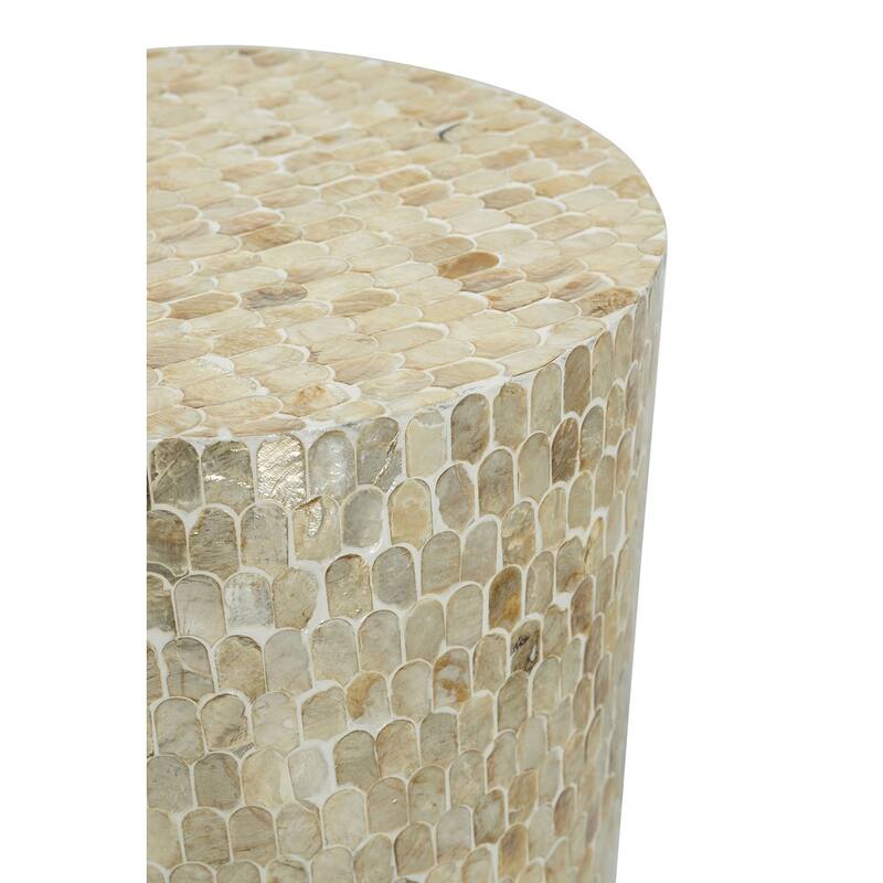 14x14x18" Cylindrical Accent Stool With Gold And Black Capiz Shell Finish And Pedestal Base