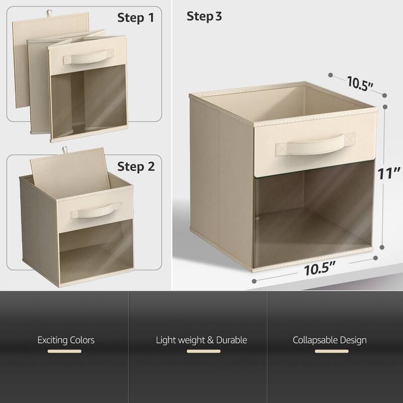 Sorbus 11" Storage Bin with Clear Window – 6-Pack Foldable Fabric Organizers - 10.5” L x 10.5” W x 11” H