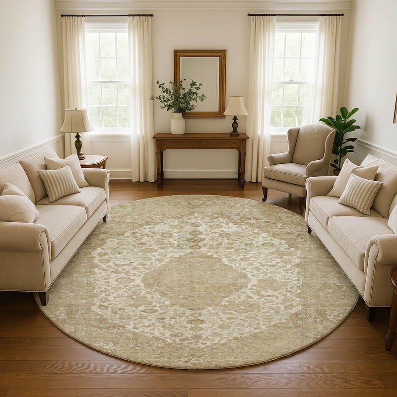 Premium Washable Super Soft Vintage Traditional Mayfield Rug - Ivory - 8' x 8'