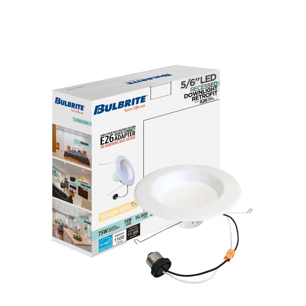 Bulbrite Pack of (4) 14 Watt Adjustable 5/6" Integrated LED Recessed Downlight with E26 Quick Connect Adapter, 1100 Lumens