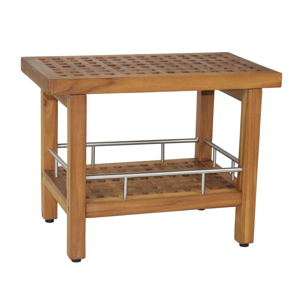 Patented Grate Teak & Stainless Shower Bench with Shelf