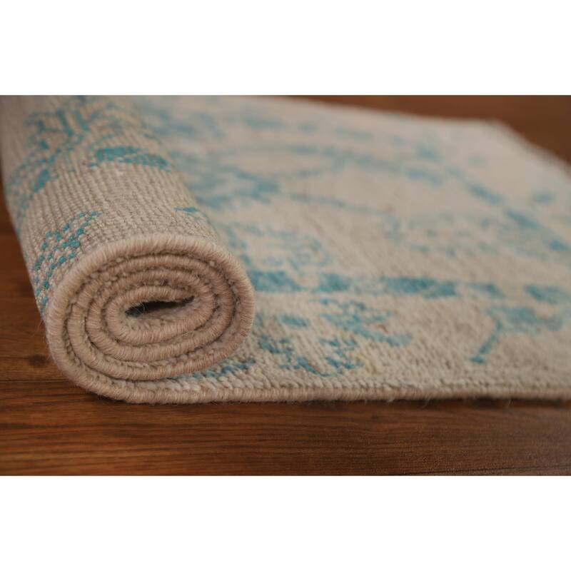 Geometric Oriental Oushak Turkish Wool Rug Hand-knotted Foyer Carpet - 2'0" x 3'11"