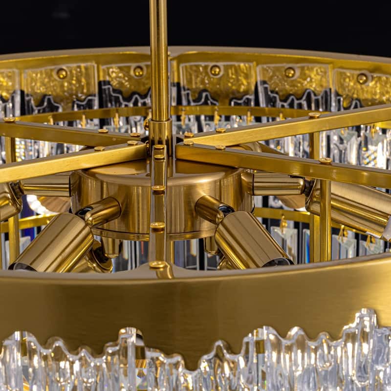 24 in. Modern 5-Tier Gold Crystal Chandelier with 11 Lights, Round Contemporary Ceiling Light for Dining Room and Living Room