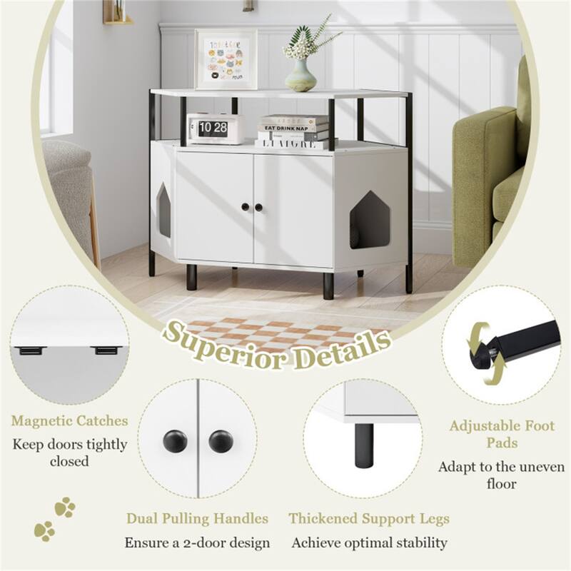 White Litter Box, Polygonal Cat House, Cat Furniture, Living Room Cabinet - 41.5"L x 20"W x 29"H