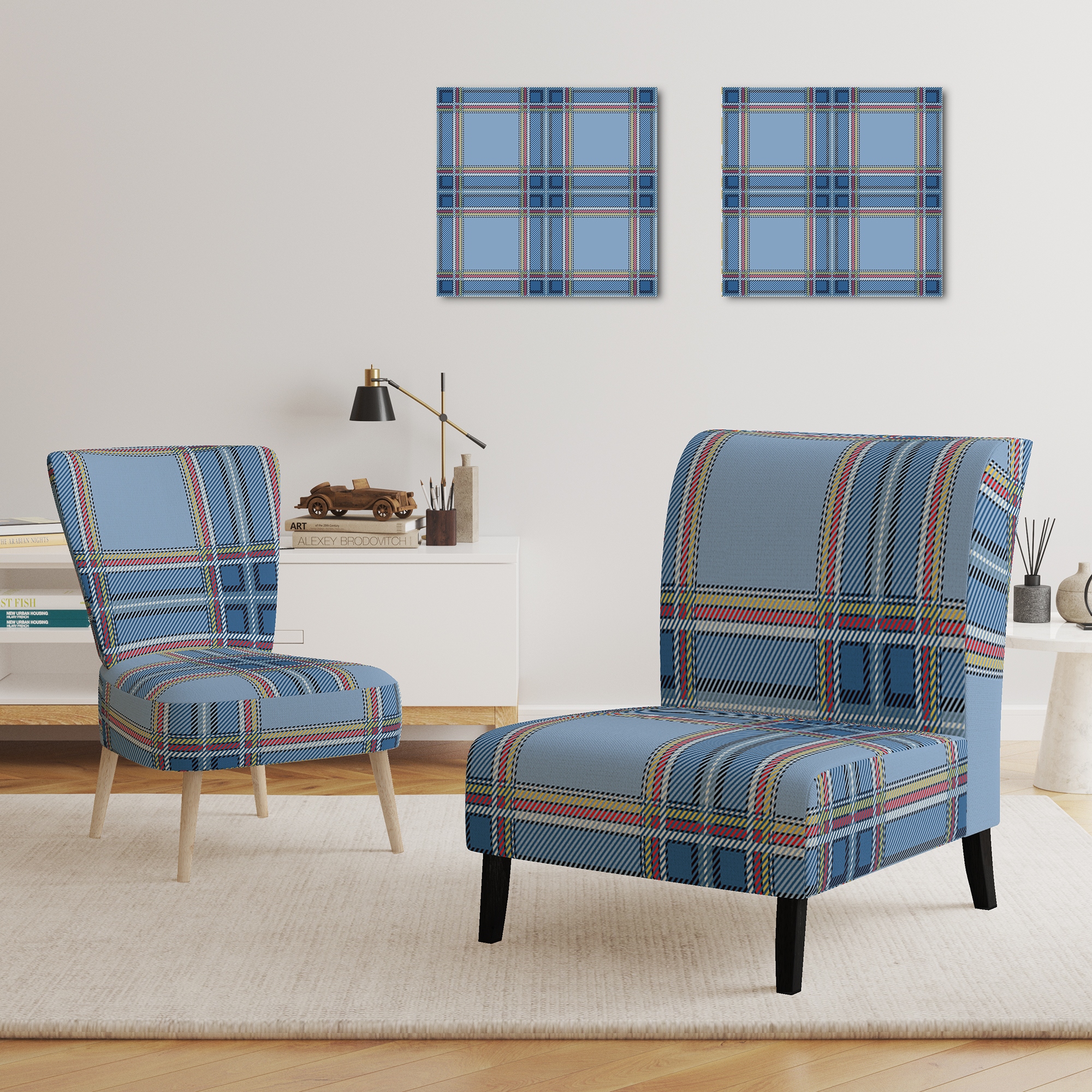 Blue check chair deals