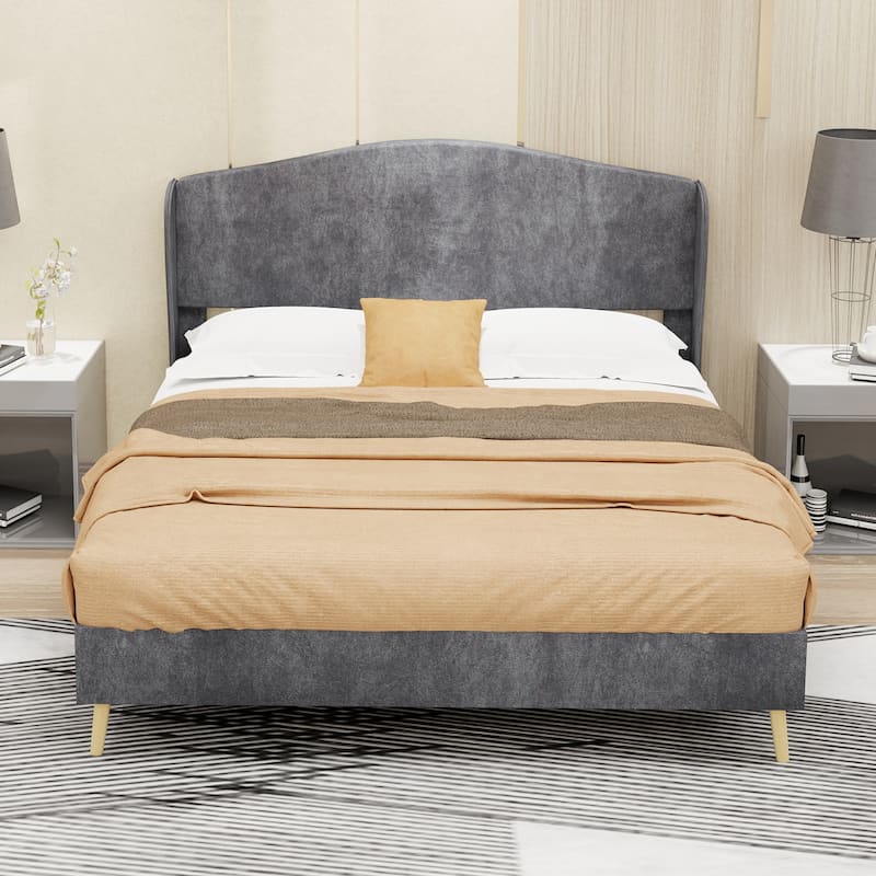 Full Size Upholstered Platform Bed Frame with Headboard for Bedroom