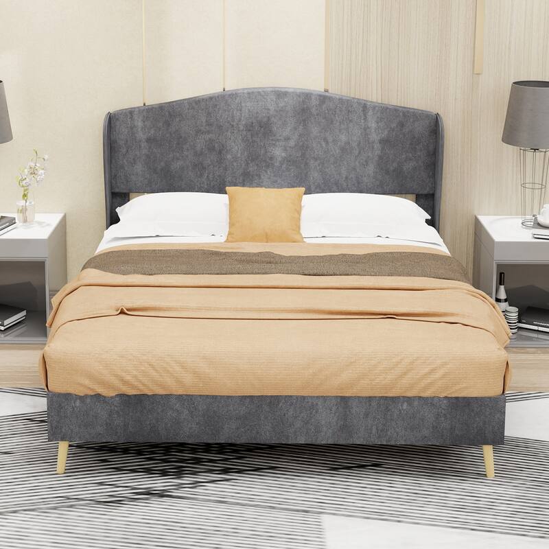 Upholstered Bed Frame Fabric Platform Bed with Wingback Headboard/Wood Slats Support/No Box Spring Needed/Noise-Free Structure - Grey - Full