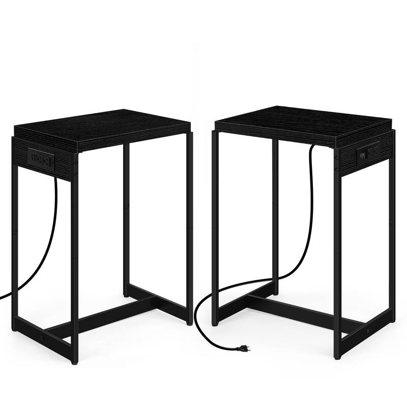 Nightstands Set of 2 with Charging Station - Black