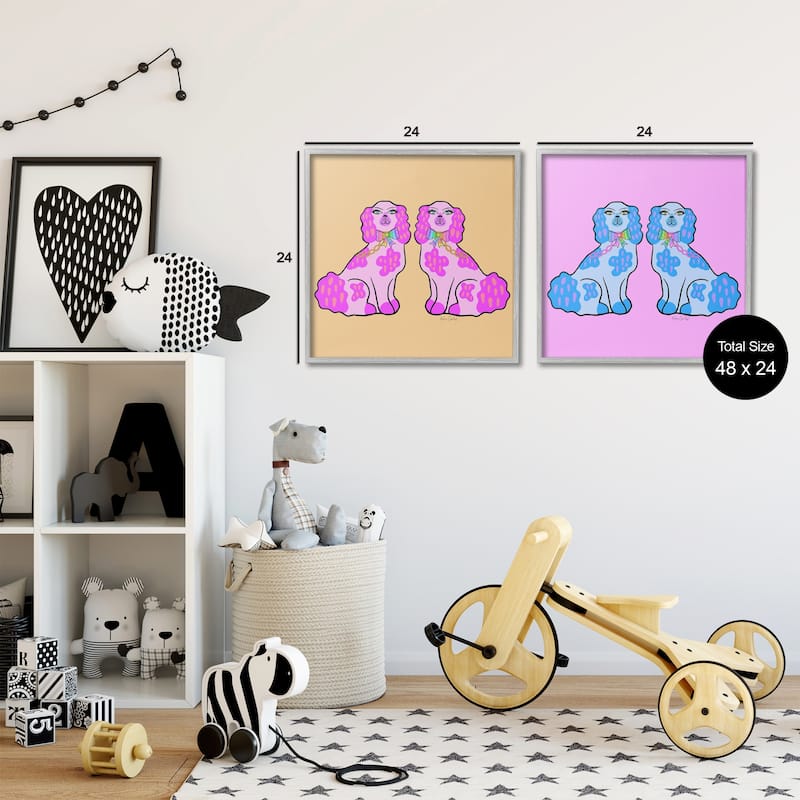 Stupell Brightly Colored Posh Pooches Framed Giclee Art Design By Katie Conley (Set of 2)