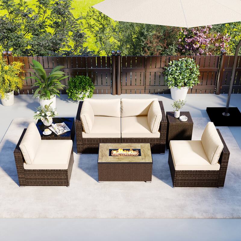 Costway 7 Pieces Outdoor Furniture Set with 32" Fire Pit Table and - See Details - White