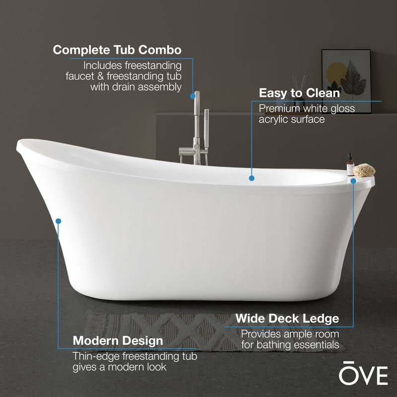 Ove Decors Rachel Freestanding 70 in Bathtub with Athena Faucet