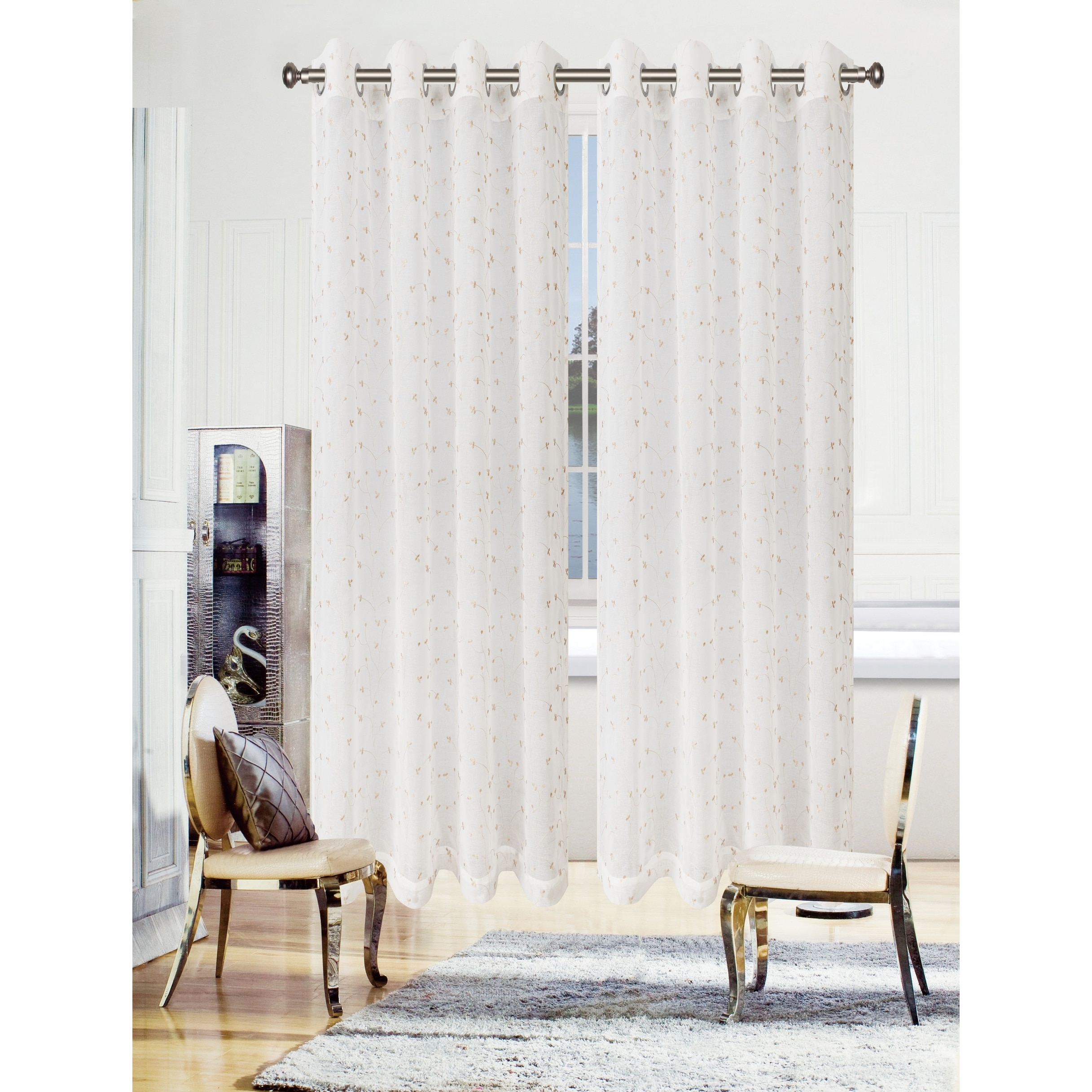 Superior Embroidered Delicate Flower Sheer Grommet Curtain Panel - (Set of  2) - On Sale - Bed Bath & Beyond - 22076420