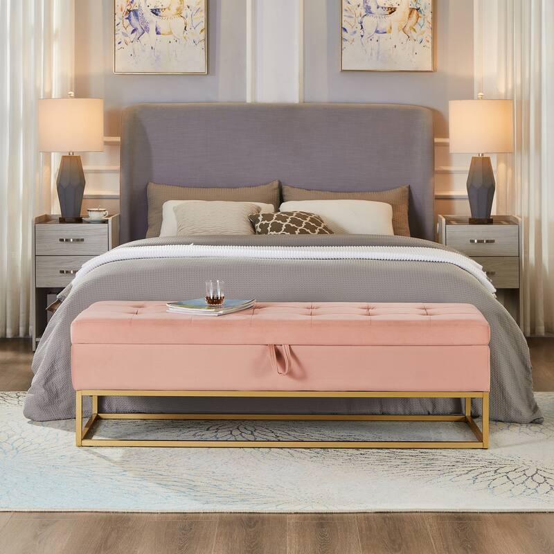 58.6" Bed Bench Metal Base with Storage - Pink