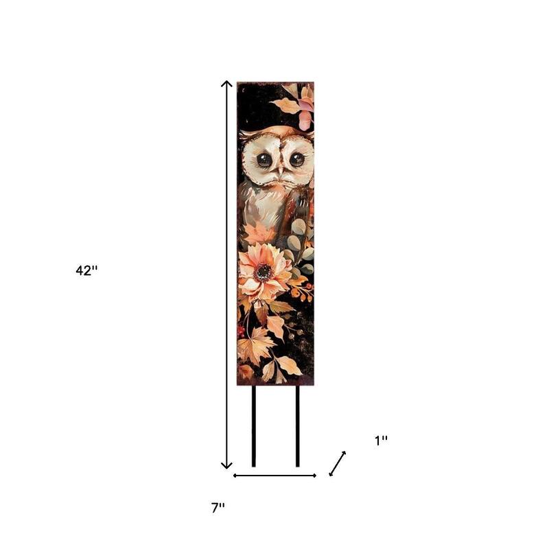 HomeRoots 42" Black Orange And Tan Solid Wood Happy Halloween And Fall Owl Reversible Garden Stake