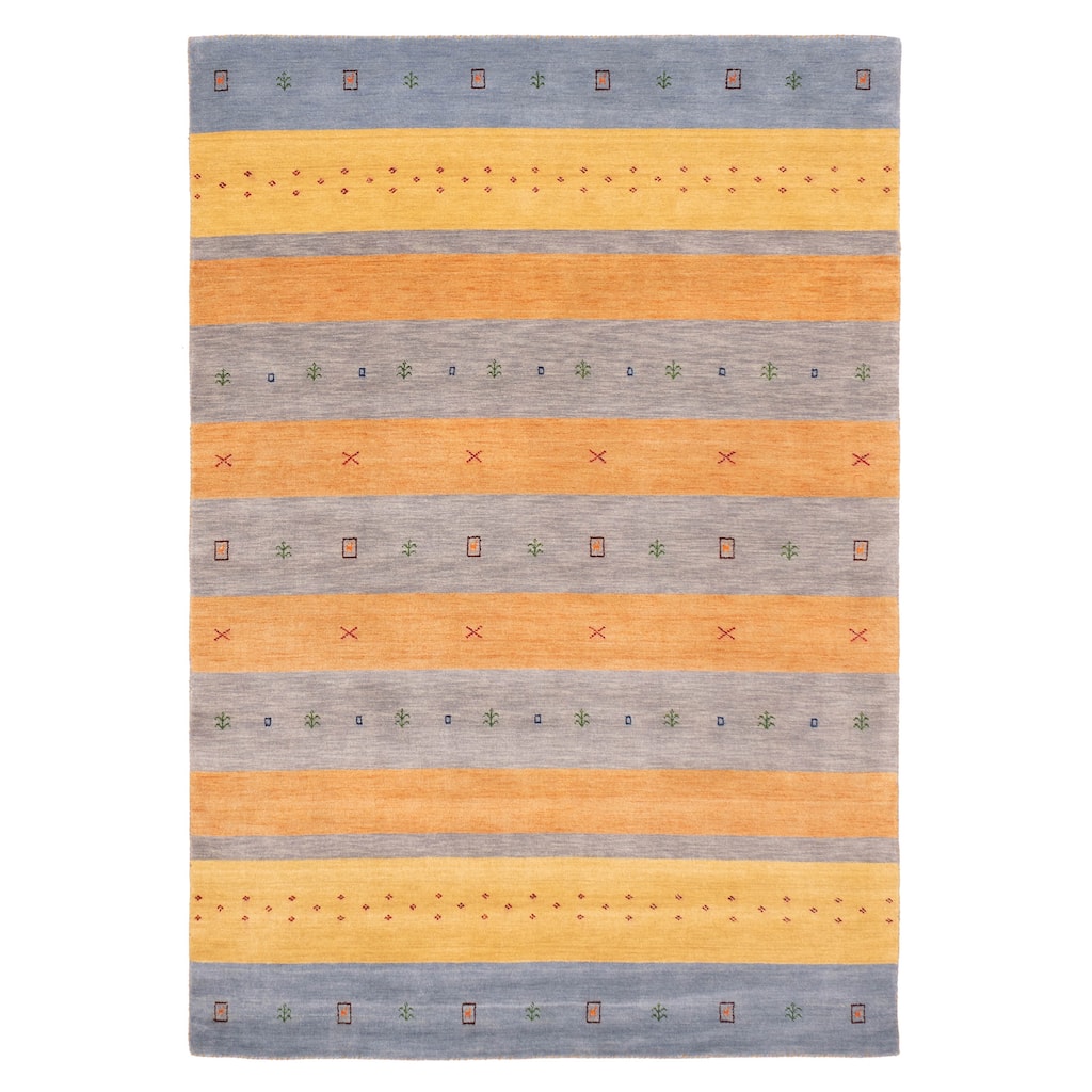 ECARPETGALLERY Hand Loomed Kashkuli Gabbeh Grey, Orange Wool Rug - 6'9 x 9'10