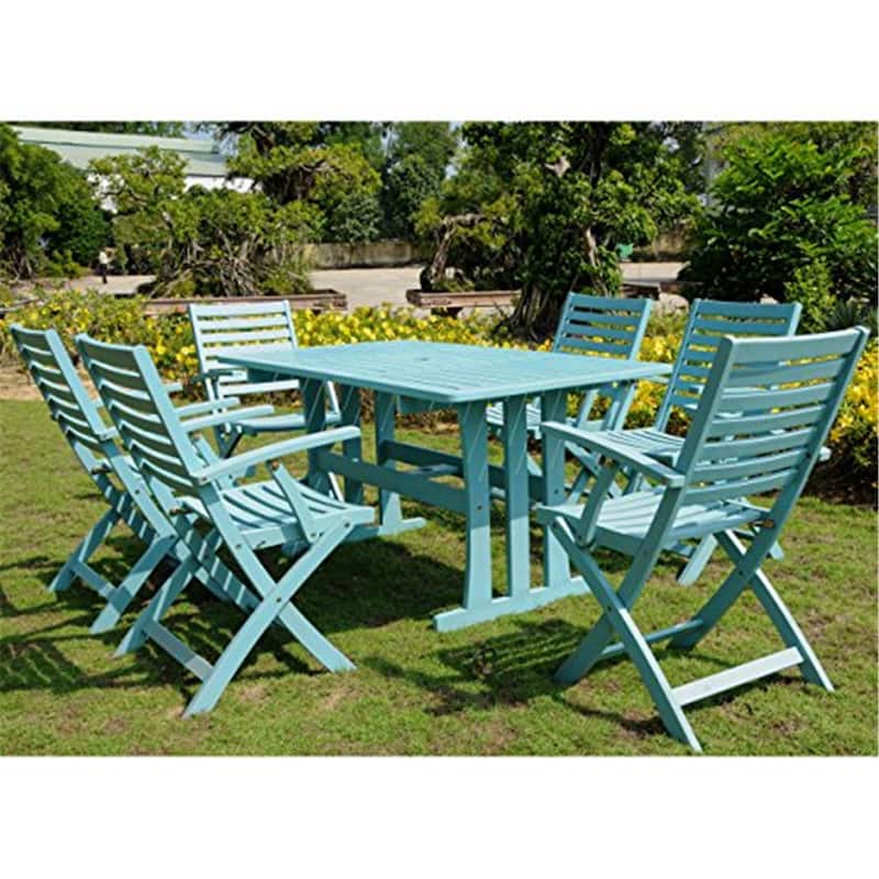 Acacia Wood Dining Set - 7 Piece Outdoor Table & Folding Chairs