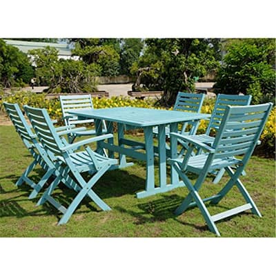 Acacia Wood Dining Set - 7 Piece Outdoor Table & Folding Chairs