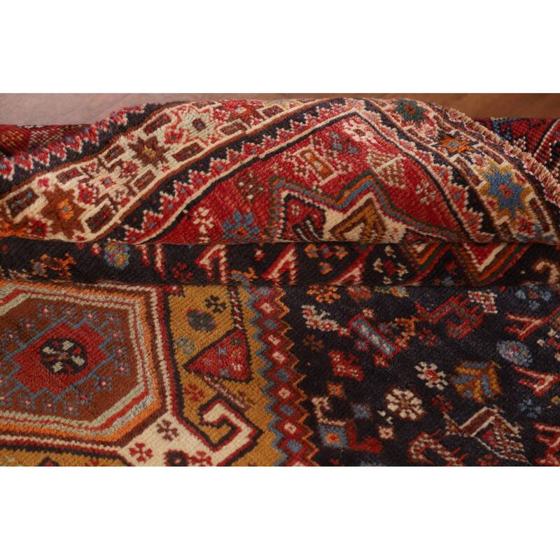 Hand Knotted Oriental 100% Wool Carpet Traditional Tribal Navy Blue & Blues Shiraz Area Rug - 5' 3'' X 3' 11''