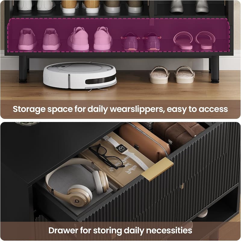 Shoe Storage Cabinet Shoe Organizer 3 Adjustable Shelves Metal Legs