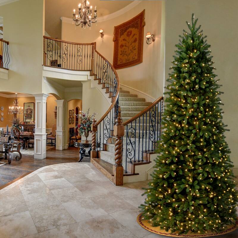 National Tree Company 9 ft. Feel-Real Jersey Fraser Fir Slim Hinged Tree with 1000 Clear Lights - 9 Foot - 9 Foot - Green
