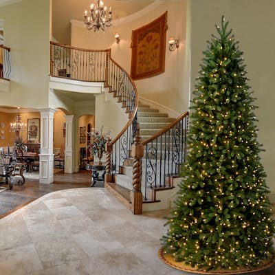 National Tree Company 9 ft. Feel-Real Jersey Fraser Fir Slim Hinged Tree with 1000 Clear Lights - 9 Foot