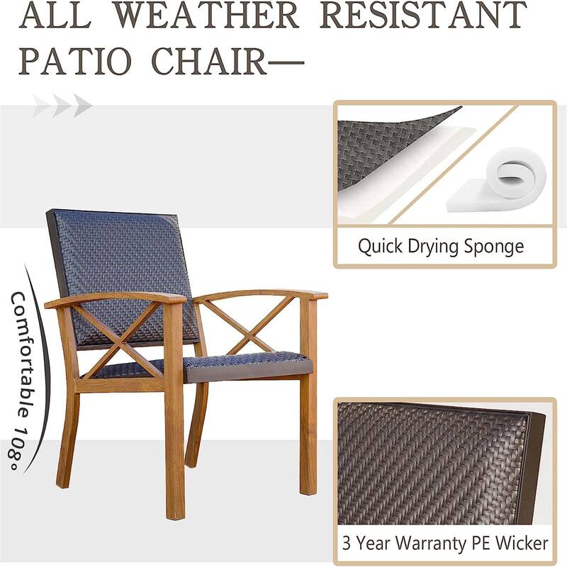 Patio Bistro Set 3 Pieces with Wicker Padded Porch Chairs, Coffee Table, Outdoor Conversation Set with Pillows