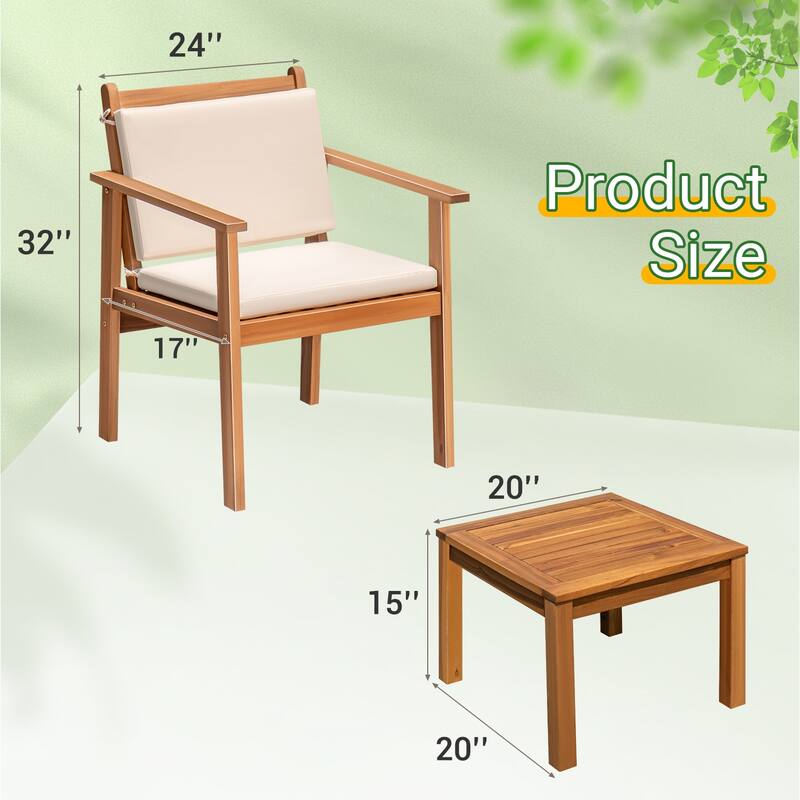 Furniwell Patio Set Acacia Wood Furniture Conversation Seat with Table