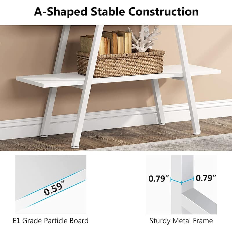 4-Tier Bookshelf Bookcase 4 Shelves Industrial Ladder Shelf, Brown and White