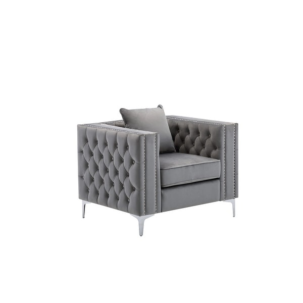 light grey velvet armchair