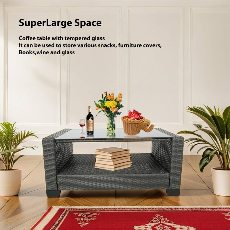 7-Piece Wicker Outdoor Sectional Set with Cushions and Table