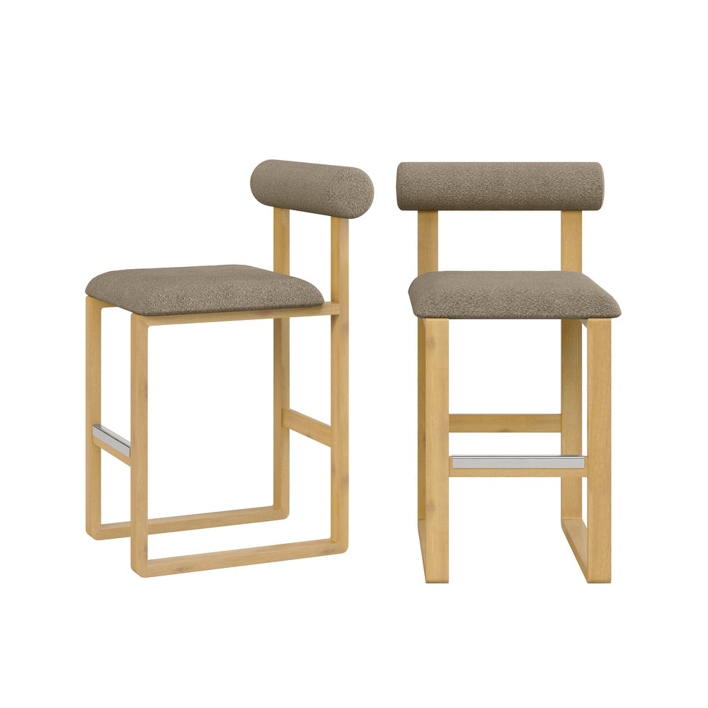 Corvus Caen Bar Stools with Wood Legs, Teddy Fabric (Set of 2)