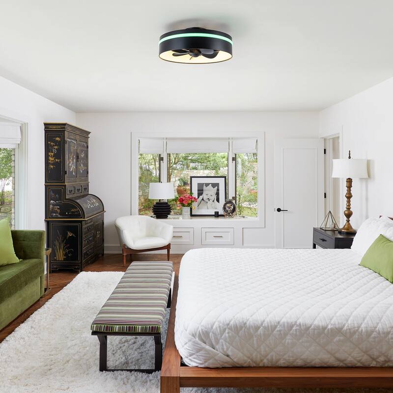 17.7" Modern Black LED Ceiling Fan with Light and Remote, Dimmable & Color Changing, 6 Speeds, Timer, Reversible Motor