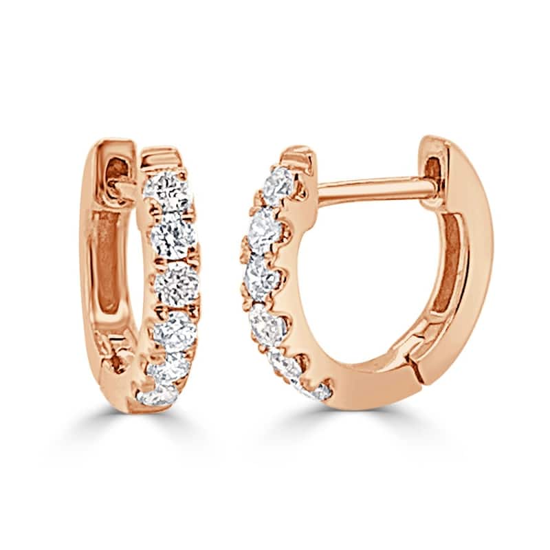 Joelle Collection Diamond Huggie Earring - 14K Gold Earrings U-Shaped Hoops With Certified Diamonds - 9mm - Rose
