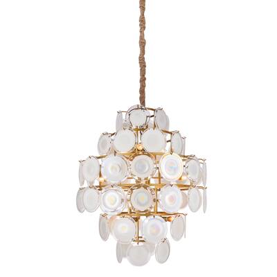 Harp & Finial Coraline 16-light Gold Chandelier with Frosted Glass Disk