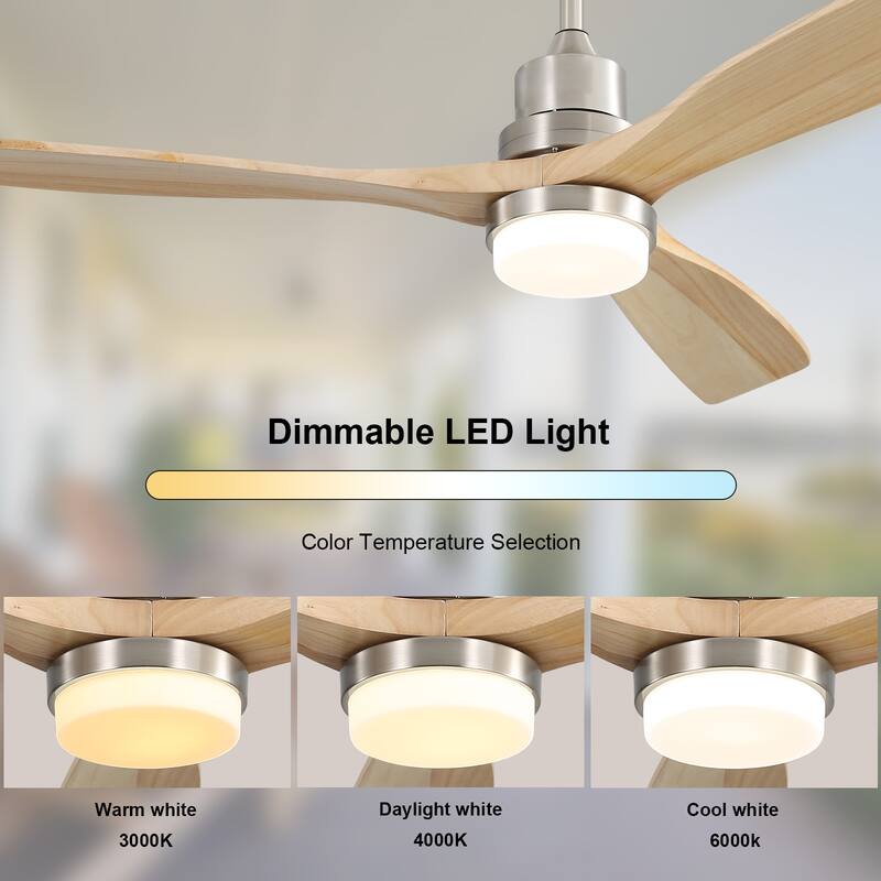 52 inch Smart Solid Wood Ceiling Fan with Intetraged Light and Remote,Google Assistant/Alexa APP Control