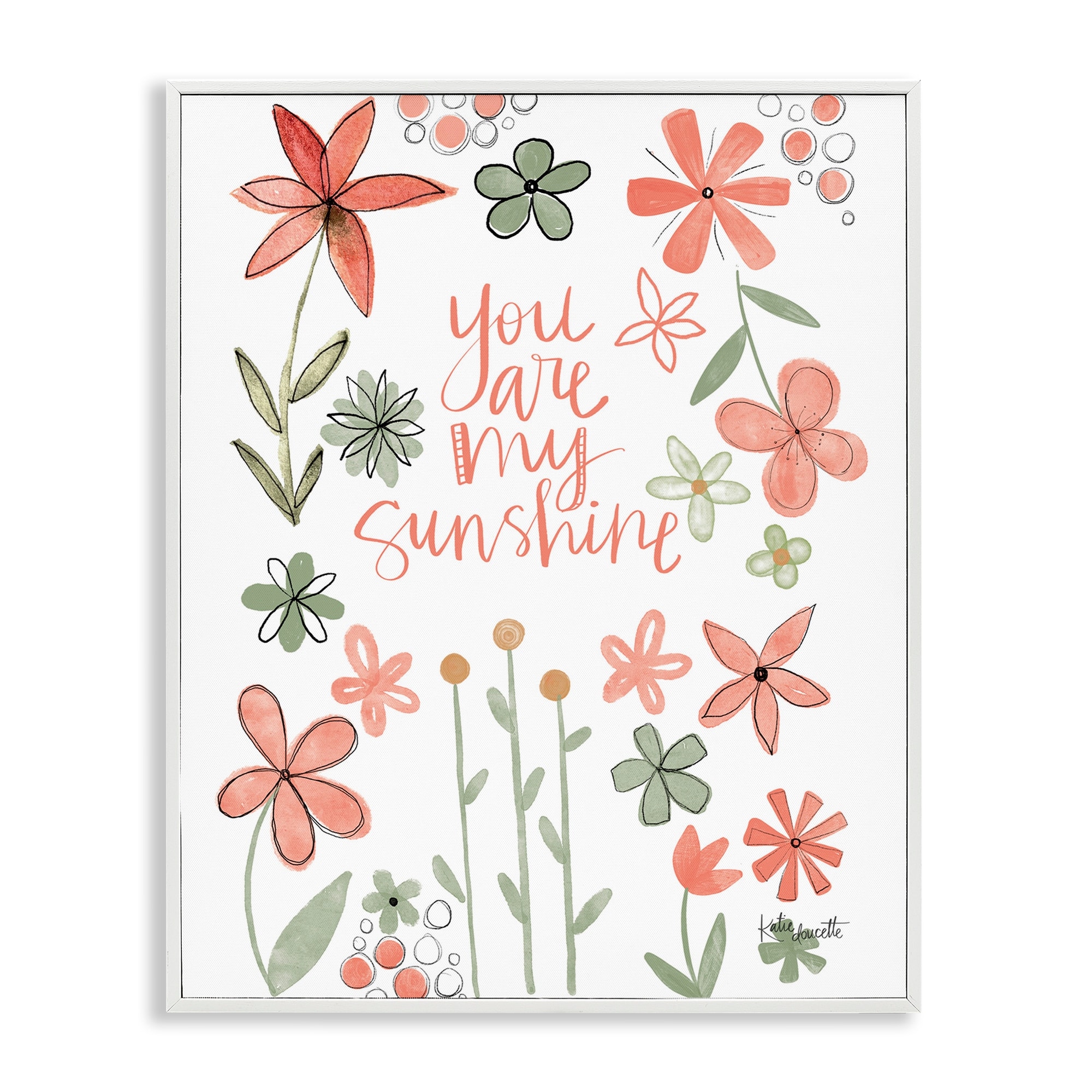 Stupell You Are Sunshine with Florals Framed Giclee Art Design By Katie Doucette
