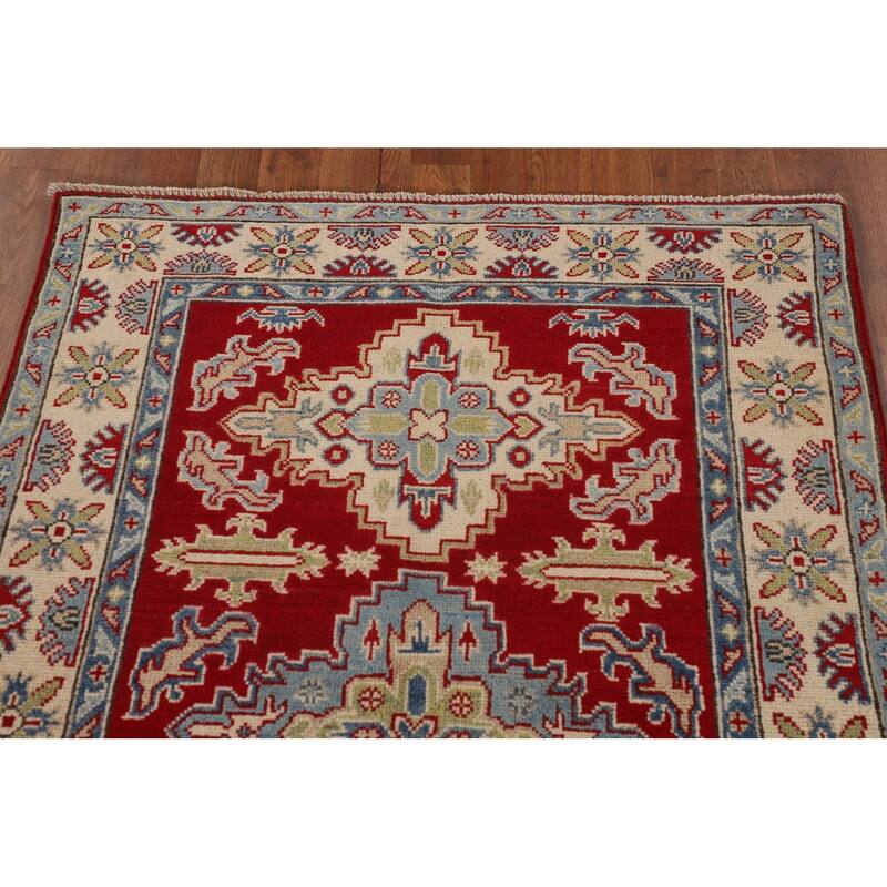 Traditional Red Kazak Rug Hand-Knotted Oriental Wool Carpet - 3'5"x 5'0"
