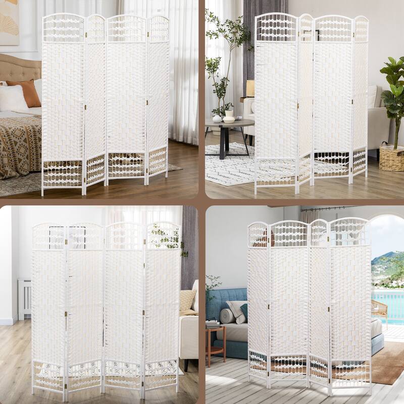 Poplar Wood Wicker Room Divider with Foldable Panels
