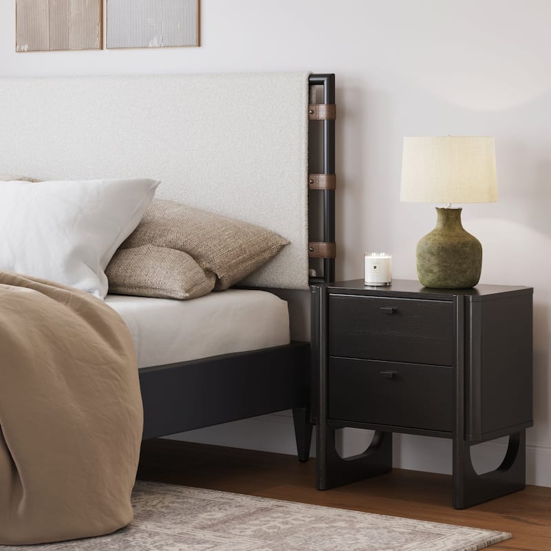 Solace Mid Century Modern 2-Drawer Nightstand with Solid Wood Frame and Rounded Details
