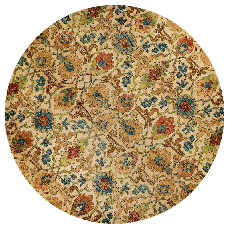 Kas Rugs Casablanca Mid-Century Floral Area Rug - 9'10" Round - Sand