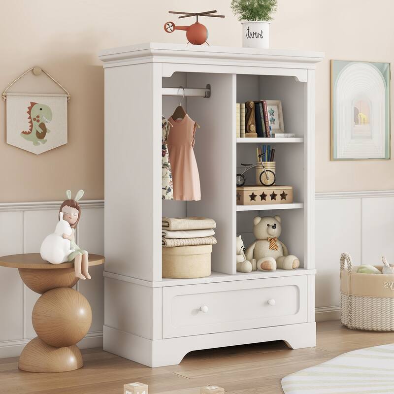 Open Children's Wardrobe with A Hanging Rod and Open Shelves