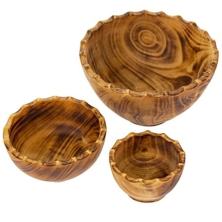 Nested Round Scalloped Jacaranda Wood Bowls, Set of 3 - Bed Bath