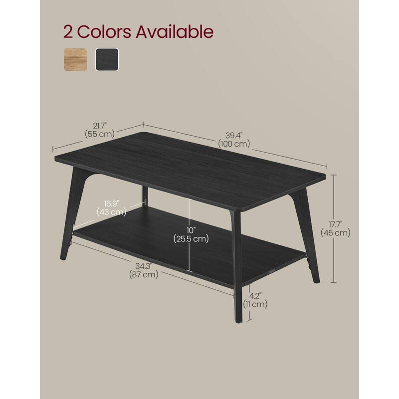 Wooden 2 Tier Coffee Table with Storage Shelf and Rounded Corners - 21.7"D x 39.4"W x 17.7"H