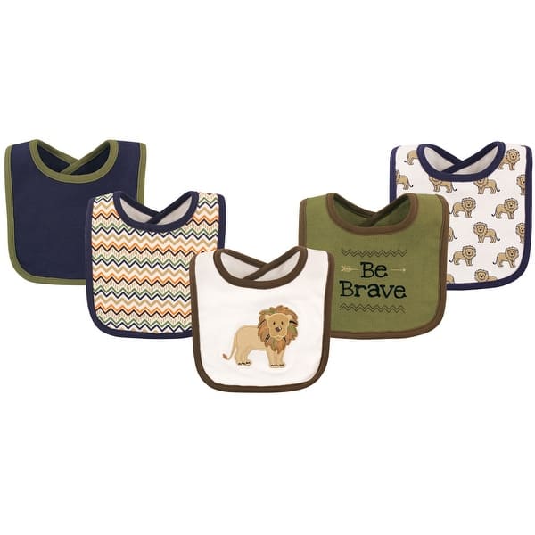 slide 1 of 1, Hudson Baby Infant Boy Cotton Bibs 5pk, Lion, One Size - Lion - One Size One Size - Lion