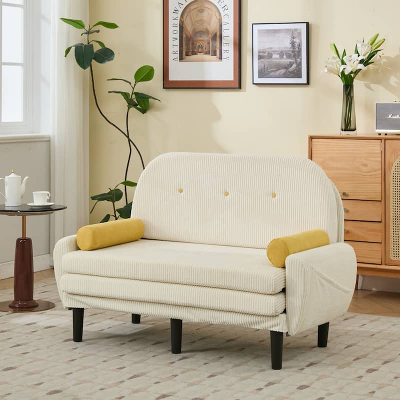 Velvet Sofa Bed, Loveseat with Adjustable Backrest, Sleeper Sofa Daybed with Built-In USB Port