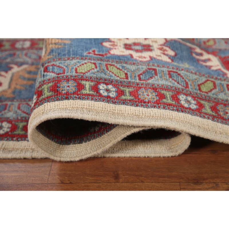 Hand Knotted Oriental 100% Wool Carpet Traditional Geometric Beige & Ivories Kazak Area Rug - 9' 11'' X 6' 8''