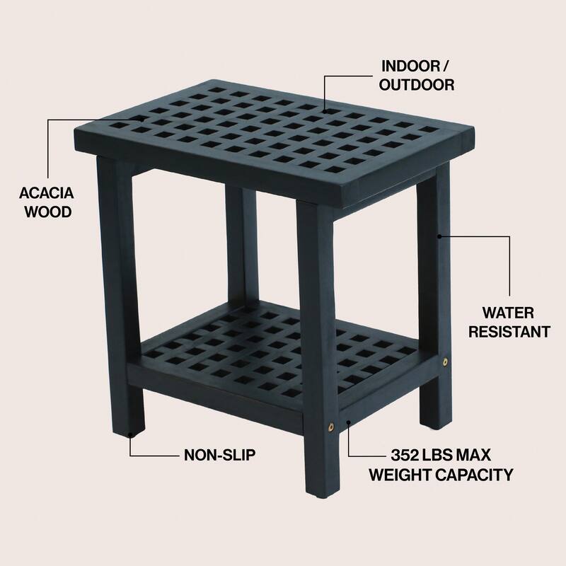 Armin 18.1" Classic Grid Slat Solid Acacia Wood Indoor/Outdoor Shower Stool, By JONATHAN Y - 18.1L x 11.81W x 17.72H